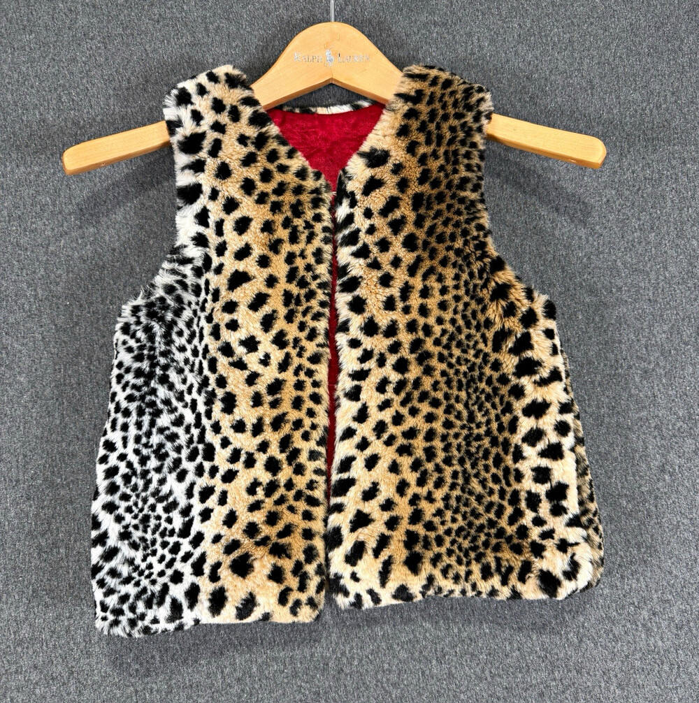 Womens Leopard Print Lined Open Front Collarless Sleeveless Vest Tan Red